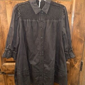 Free People Black Smocked Collar Tunic